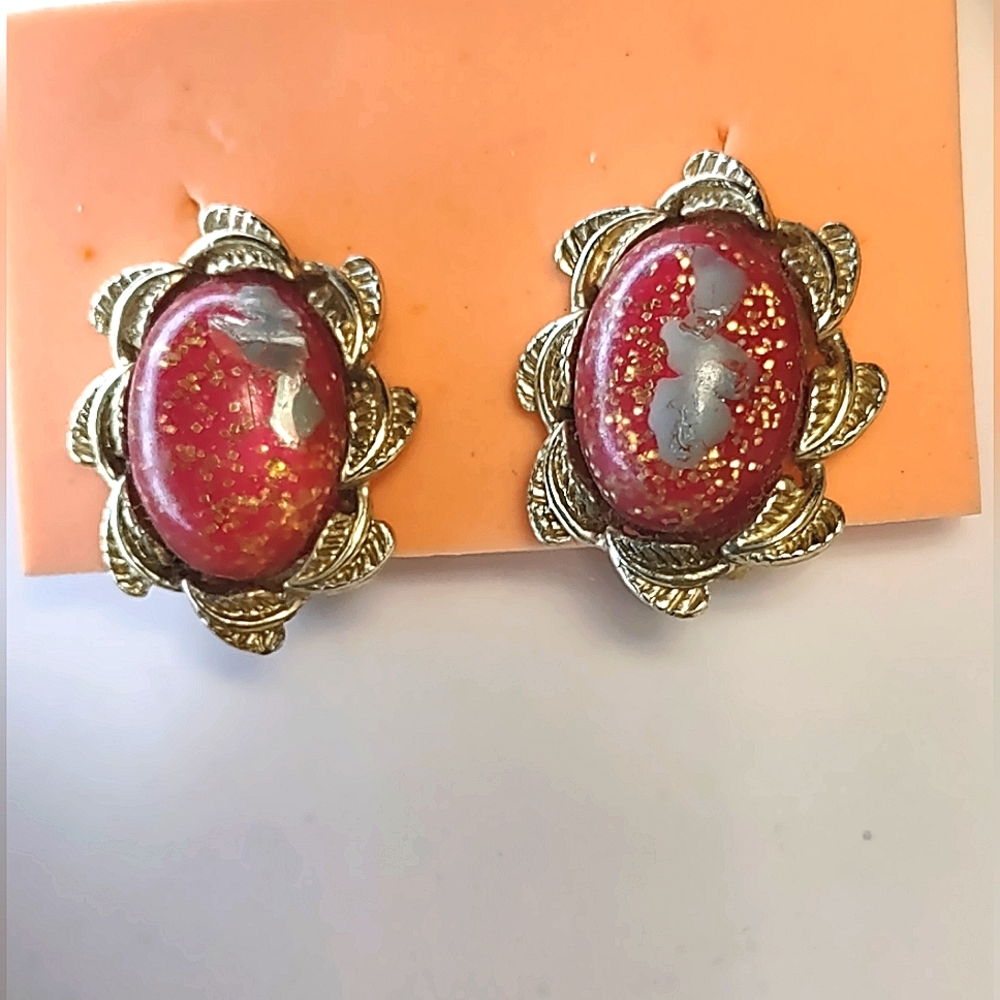 Lucite Glitter Confetti Clip-on Earrings